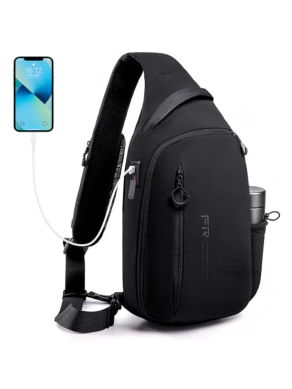 Men's Crossbody Sling Bag USB Charging Port Oxford Lightweight EDC Daypack